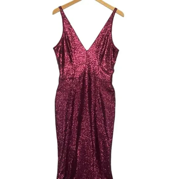 DRESS THE POPULATION Women’s Harper Berry Sequin Mermaid Gown XL - Picture 4 of 6